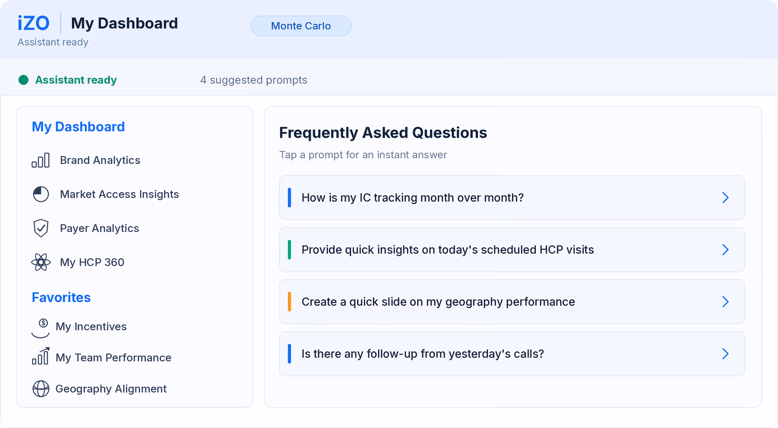 iZO self-service dashboard with frequently asked questions
