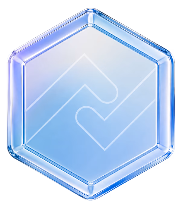 Glass hexagon icon for Board ready insight, generated as you work